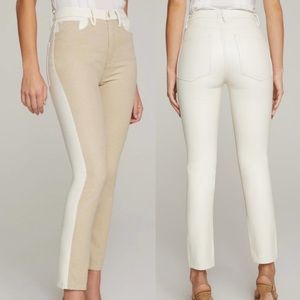 NWT Good American Good Classic Faux Leather Color Block Straight Leg Pants Jeans